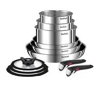 Tefal Ingenio Emotion Batterie de cuisine en acier inoxydable 11 pièces casseroles 16/18/20 cm, poêles 22/24/28 cm, 3 couvercles en verre, 2 poignées amovibles