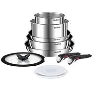 Tefal Ingenio Emotion L897SA74 Lot de 10 casseroles et poêles en acier inoxydable, empilables, induction, nettoyage facile, revêtement antiadhésif, indicateur de chaleur