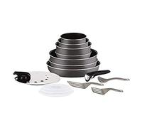 Tefal Ingenio Essential Batterie de cuisine 15 pièces, Poêles, Casseroles, Sauteuse, Couvercles, Spatules, Louche, 1 poignée, Tous feux sauf induction + four, Fabriqué en France, Gris Anthracite