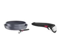 Tefal Ingenio Lot de 2 poêles + poignée amovible, Induction, Revêtement antiadhésif, Empilable & Ingenio Poignée amovible noire, Empilable, Verrouillage sécurité 3 points