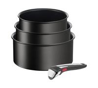 Tefal Ingenio Lot de 4 pièces, Casseroles 16/18/20 cm + 1 poignée amovible, Induction, Revêtement antiadhésif, Empilable, Unlimited On L3959443, Noir