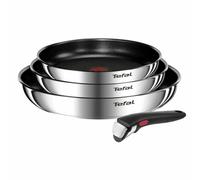 TEFAL INGENIO Lot de 4 pieces, Poeles 22/24/28 cm + poignée amovible, Acier inoxydable, Revetement antiadhésif, Emotion L897S4