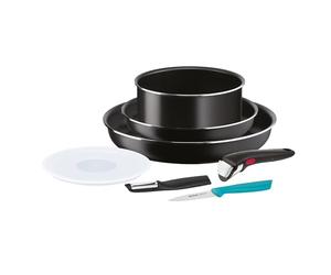 Tefal Ingenio Lot de 7 ustensiles de cuisine, Poêles, Casserole et couvercle hermétique, Éplucheur, Couteau d'office, Poignée amovible, Design empilable, Compatible lave-vaisselle, Essential L1549002