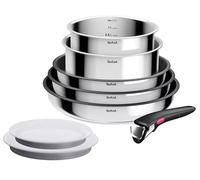 Tefal Ingenio Lot de 8 casseroles et poêles en acier inoxydable 16-18 cm, poêles 22-26 cm, poignée amovible, couvercle en plastique