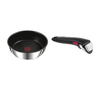 Tefal Ingenio Sauteuse 24 cm, Induction, Revêtement antiadhésif, Acier inoxydable, Gain de place, Indicateur de température & Ingenio Poignée amovible noire, Empilable, Amovible, Verrouillage