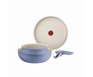 Tefal - Ingenio Serenity Batterie de cuisine - 4 pièces - Bleu | Set de poêle et casserole avec poignée amovible brevetée - Gain de place - Revêtement antiadhésif - Compatible four et table