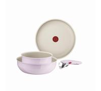 Tefal Ingenio Serenity, Batterie de cuisine 4pièces, Revêtement antiadhésif, Poignée amovible sécurisée, Design empilable, PINK