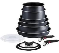 Tefal Ingenio So'Light Batterie de cuisine 12 pièces en aluminium avec poignée amovible et revêtement anti-adhésif Compatible induction avec couvercles en verre et plastique Noir