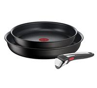 Tefal Ingenio Unlimited On Lot de 2 Poêles 22/26 cm + 1 poignée amovible, Induction, Revêtement antiadhésif, Empilable, Compatible lave-vaisselle, Fabriqué en France L3959843