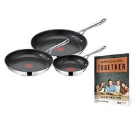 Tefal Jamie Oliver Cook's Direct On Set de poêles 20/24/28 cm Livret de recettes anti-adhésif induction Passe au four Acier inoxydable Poignée rivetée E304S3.TOG