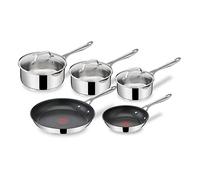 Tefal Jamie Olivers Cook's Direct Inox Batterie de cuisine 8 pcs, 2 poêles, 3 casseroles + couvercles, Revêtement antiadhésif, Indicateur de cuisson, Poignée sûre rivetée, Induction E304S544