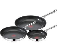 Tefal Jamie Olivers Cook's Direct Inox Lot de 3 poêles 20/24/28 cm, Induction, Revêtement antiadhésif, Indicateur de cuisson, Poignée sûre rivetée E304S344