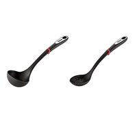 Tefal K2060114 Ingenio Louche ustensile de Cuisine Noir résistant & K2060314 Ingenio Cuillère Écumoire ustensile de Cuisine Noir résistant sans bisphénol A avec Insert Silicone