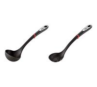 Tefal K2060114 Ingenio Louche ustensile de Cuisine Noir résistant sans bisphénol & K2060214 Ingenio Cuillère à Pâtes ustensile de Cuisine Noir résistant sans bisphénol A avec Insert Silicone