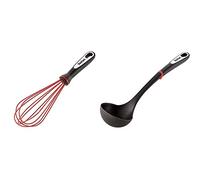 Tefal K2071714 Ingenio Fouet en Silicone Anti-Rayure ustensile de Cuisine Noir et Rouge résistant sans bisphénol A avec Insert Silicone & K2060114 Ingenio Louche ustensile de Cuisine Noir résistant