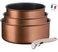 TEFAL L6759003 Lot de 3 casseroles 16/18/20 cm INGENIO ECO-RESPECT - 1,5 / 2,1 / 3 L - poignée amovible Moonlight Clay - Tous feux