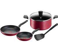 Tefal Lot de 5 pièces, Poêles 20/24 + faitout 24 cm + couvercle + spatule, Pas d’induction, Revêtement antiadhésif, Indicateur de chaleur Thermo-Signal, Poignée ergonomique, Super Cook B460S584