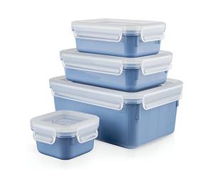Tefal Masterseal Colour Edition Bleu aqua rectangulaire Set 4 pièces, 100% hermétique, 100% sans danger, compatible lave-vaisselle, coloris tendance N1030810