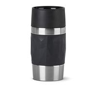 Tefal Mug isotherme noir 0,3 L, Isolation double paroi, Maintien boissons chaudes 3h, Fraîches 6h, Acier inoxydable, Revêtement silicone, Travel Mug Compact N2160110
