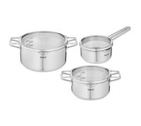 Tefal Nordica Batterie De Cuisine 6 Pièces Casserole 16 Cm (1,4 L) + Faitouts 20/24 Cm (2,9/5 L) En Acier Inoxydable Garanti 10 Ans + 3 Couvercles Verre, Base Diffusion De Chaleur, Becs Verseurs, Egou