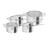 TEFAL Nordica Lot 8 pièces inox Casserole 16 cm + Faitouts 18/20/24 cm+4 couvercles verre, Induction, 2 à 5 personnes