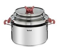Tefal Set 6 pièces faitouts Opti'Space G720S674 Inox Induction Empilable avec couvercle 18/20/24 cm