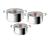 Tefal Opti'Space, Set 6 pièces Faitouts 18/20/24 cm + couvercle, Induction, Inox, Empilable G720S674