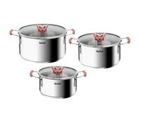 Tefal Set 6 pièces faitouts Opti'Space G720S674 Inox Induction Empilable avec couvercle 18/20/24 cm