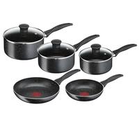 Tefal Origins Batterie de cuisine 8 pièces, 3 casseroles 16/18/20 cm, 2 poêles 20/24 cm, 3 couvercles verre, Non induction, Revêtement antiadhésif, Thermo-signal B461S546