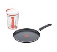Tefal Poêle à crêpe 25 cm + Batteur plastique 900 ml + couvercle, tous feux sauf induction, Antiadhésif résistant, Sans PFOA, Batteur avec 3 repères mesure, Lames acier inoxydable, Pâte sans grumeaux