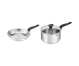 Tefal Primary Poêle inox 24 cm, Garantie 10 ans, Acier inoxydable de première qualité, Induction, Pour cuisiner de délicieuses recettes et déglacer E3080404 & PRIMARY casserole inox 20 cm / 3 L + CV