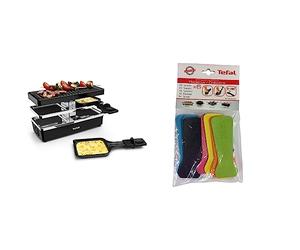 Tefal RE2308 Plug & Share Raclette 400 W 2 poêlons + plaque de cuisson Interrupteur marche & Lot de 6 Spatules avec œilletons Thermoplastiques pour Crépières, Raclettes et Wok Party XA900203