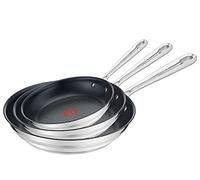 Tefal Set de poêles en acier inoxydable brossé Jamie Oliver, Acier inoxydable, anti-adhésif, 3 tailles (20, 24, 28 cm)