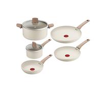 Tefal - Stone White Batterie de cuisine Aluminium recyclé - 7 pièces | Set de casseroles et poêle antiadhésives Minerali Cuisson saine - Compatible tous feux dont induction - Nettoyage facile