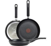 Tefal T-FAL E938S3 Batterie de cuisine professionnelle antiadhésive avec indicateur de chaleur, 3 pièces, 20,3 cm, 25,4 cm, 30,5 cm, noir, aluminium