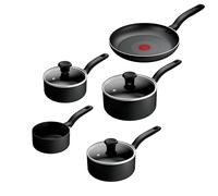 Tefal Titanium Essential B941S544 Lot de 5 casseroles 16/18/20 cm + couvercles, poêle à lait 14 cm et poêle à frire 24 cm, revêtement antiadhésif, sans danger pour tous les feux, sauf induction, 5