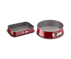 TefalJ 1640514 Delibake Plat A Four A Charnière 36x24cm Acier Rouge Carbone & 1641414 Delibake Moule A Charnière 27 cm Acier Rouge Carbone