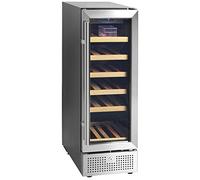 Tefcold TFW100-S Cave à vin noire avec cadre de porte et poignée en acier inoxydable, peut contenir 19 bouteilles de vin, plage de température 5 à 18 °C, cave à vin avec porte en verre pivotante