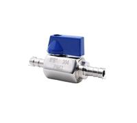 TEFEVIHNG Mini robinet à tournant sphérique sanitaire en acier inoxydable SUS 304, adapté à 7 8 10 12mm, tuyau barbe égal, avec Hanlde bleu(Fit 8mm ID Hose)
