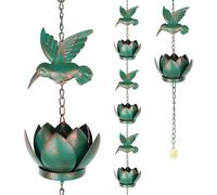 Tefola Chaîne de pluie en métal en forme de feuille bleue de 2,6 m avec 12 feuilles, collecteur de pluie décoratif de remplacement pour descente de gouttière, pour décorer votre maison, jardin et