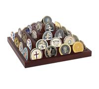 Tefola Challenge Porte-pièces de monnaie en bois, présentoir Challenge pour pièces de monnaie en bois massif à 5 couches Présentoir pyramide, porte-pièces militaire, décoration de bureau de collection