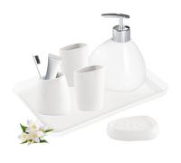 Tefola Ensemble de salle de bain moderne en céramique Dolomite, 6 pièces, blanc, finition chromée, ensemble d'accessoires de salle de bain avec distributeur de savon, porte-brosse à dents, 2 gobelets