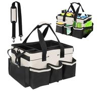 Tefola Grand sac de nettoyage avec poignée - Épaule réglable et séparateur amovible | Organiseur professionnel pour pulvérisateurs, chiffons et brosses, entretien ménager et détails de voiture (blanc)