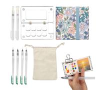 Tefola Mini Carnet de Croquis Aquarelle, Ensemble de Voyage Aquarelle Portable, Palette Acrylique Transparente avec 8 Grilles, Palette Aquarelle - avec Sac de Rangement - avec Clip - avec 6 Pinceaux