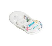 Tega Baby ® Ensemble de bain avec support 5 pièces Siège de baignoire pour bébé Thermomètre intégré Antidérapant Cadeau pour nouveau-né, Motif:Chouette - blanc, Supporter:bez stojaka