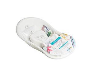Tega Baby ® Ensemble de bain avec support 5 pièces Siège de baignoire pour bébé Thermomètre intégré Antidérapant Cadeau pour nouveau-né, Motif:Chouette - blanc, Supporter:bez stojaka
