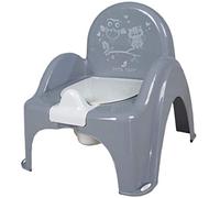 TegaBaby Pot de toilettes pour enfant avec motif chouette et inscription "Schlaue Eule" antidérapante et certifiée TÜVRheinland Gris