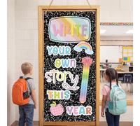 Tegeme Couverture de porte de livre de composition pour la rentrée scolaire, décoration de salle de arnet de composition, bannière à suspendre, toile de fond de bienvenue pour la première