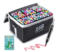 TEGOVE 168 Couleurs Feutre a Alcool,feutres coloriage adulte,Marqueurs Double Pointe,Avec Étui De Transport（Avec socle） et 1 des livres à colorier,pour les Débutants Artistes Dessin