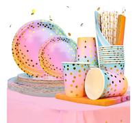 TEGOVE 176 Pièces Vaisselle Anniversaire, Kit Assiette Ann iversaire Fille Dîner Papier Anniversaire Fête Mariages Baby Shower Noël,25 invités